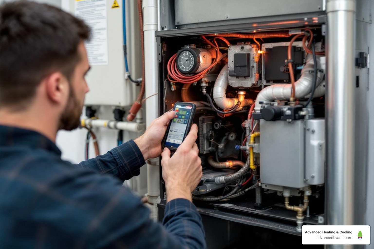 a technician's van arriving at a house at night - emergency furnace replacement service
