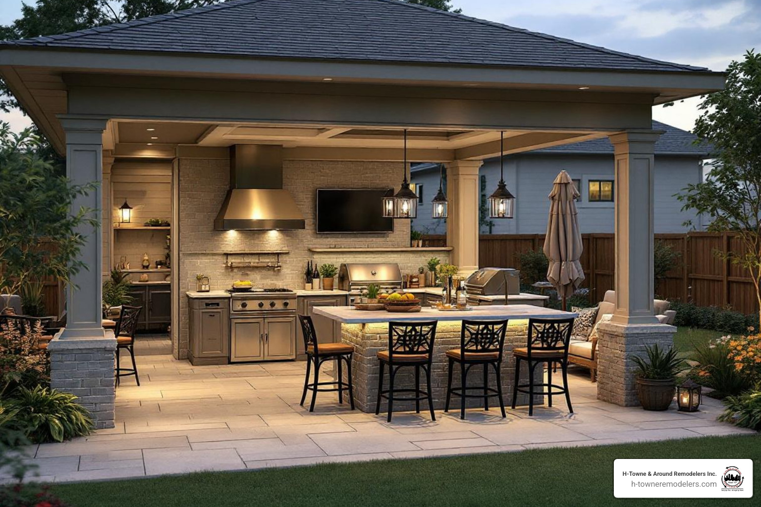 stylish outdoor kitchen and patio addition - home addition houston tx