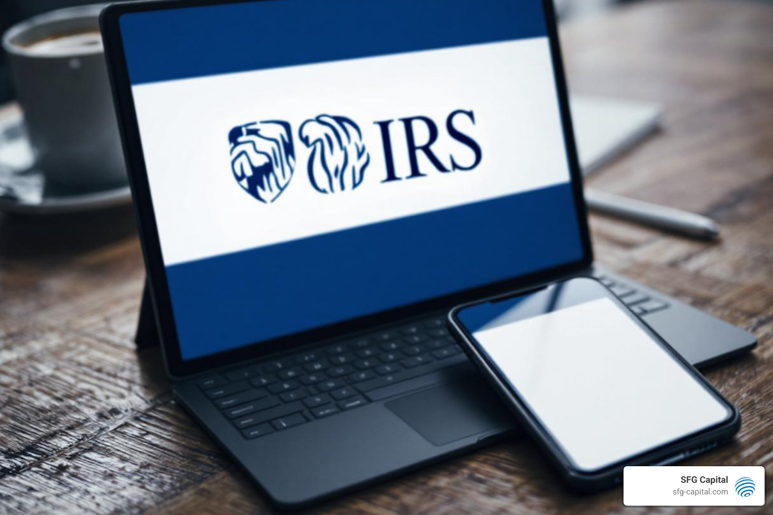 A phone next to a computer displaying the IRS logo, representing official communication channels. - irs erc refund status reddit