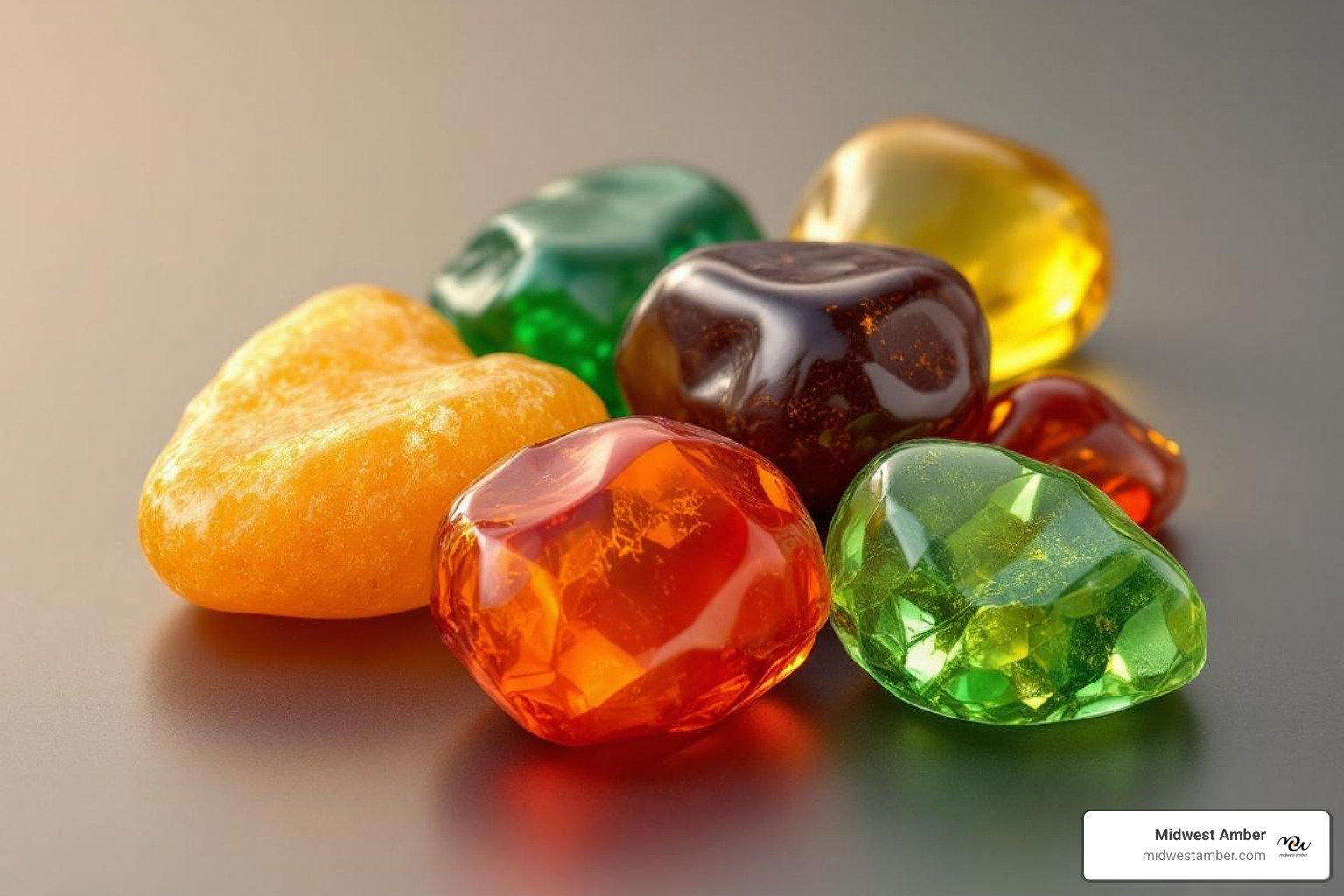 Variety of amber colors like butterscotch, cherry, and green - Real amber for sale