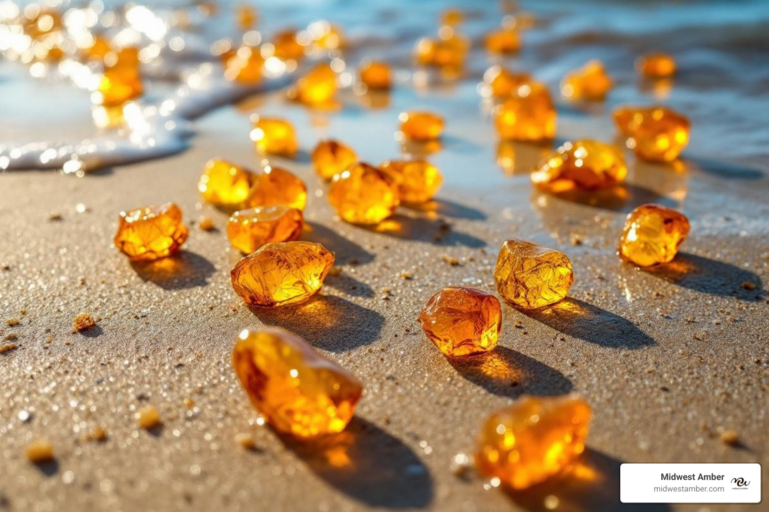 Raw Baltic amber on a beach - Real amber for sale