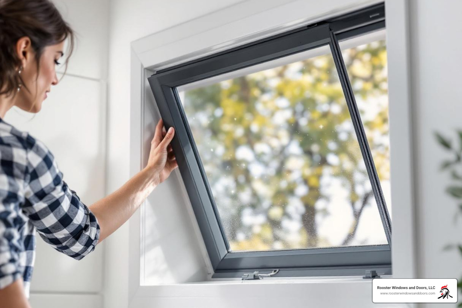 person tilting double-hung window inward for cleaning - double hung vinyl windows