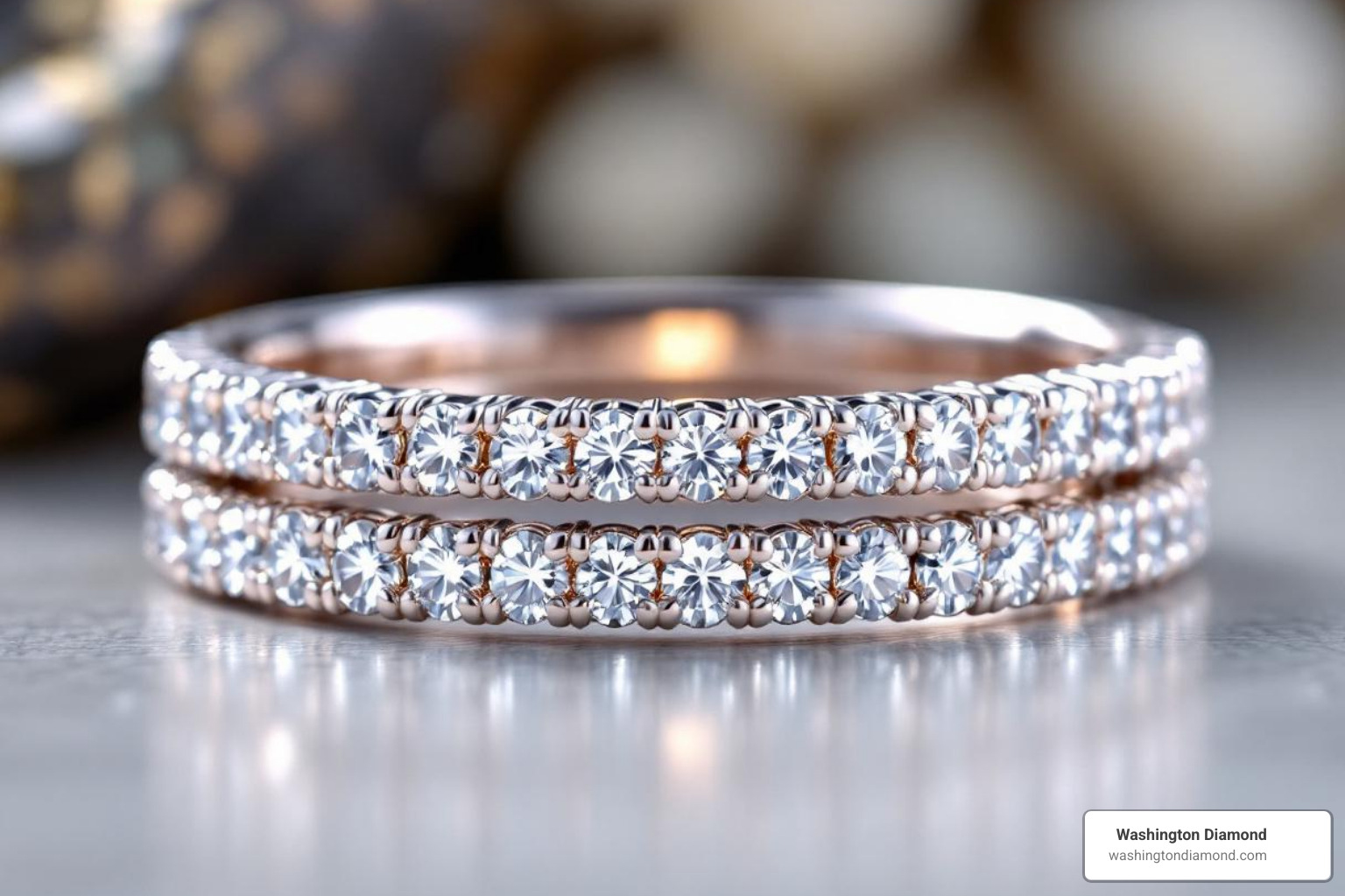 Close-up view of a 3-row micro pavé band showing the detail of the diamonds - 3 row micro pave engagement ring