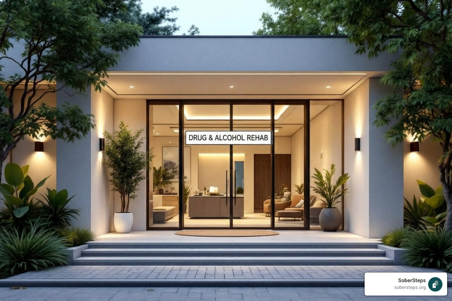 A calm and professional rehab facility entrance - drug and alcohol rehab A calm and professional rehab facility entrance - drug and alcohol rehab