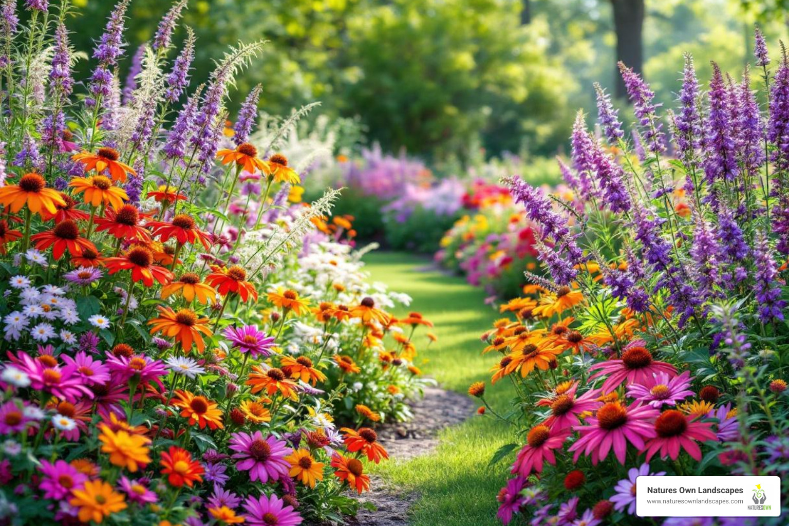 colorful garden with native Ohio plants - New landscape installation