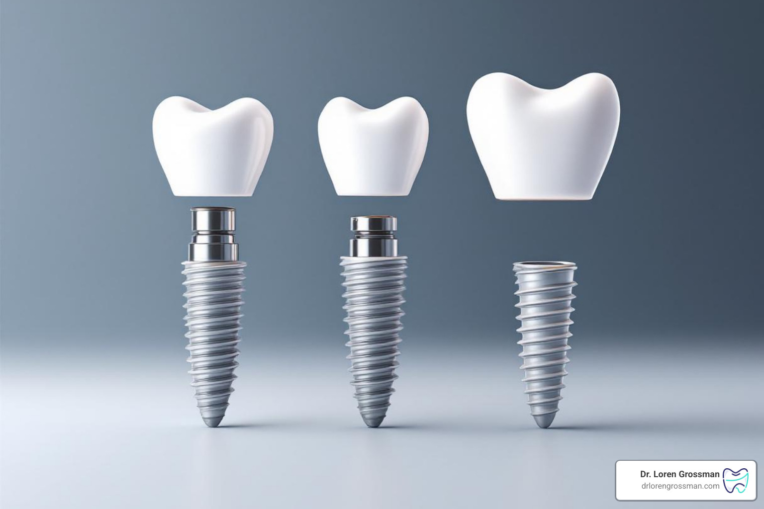 Three parts of a dental implant (post, abutment, crown) - dental bridge vs implant