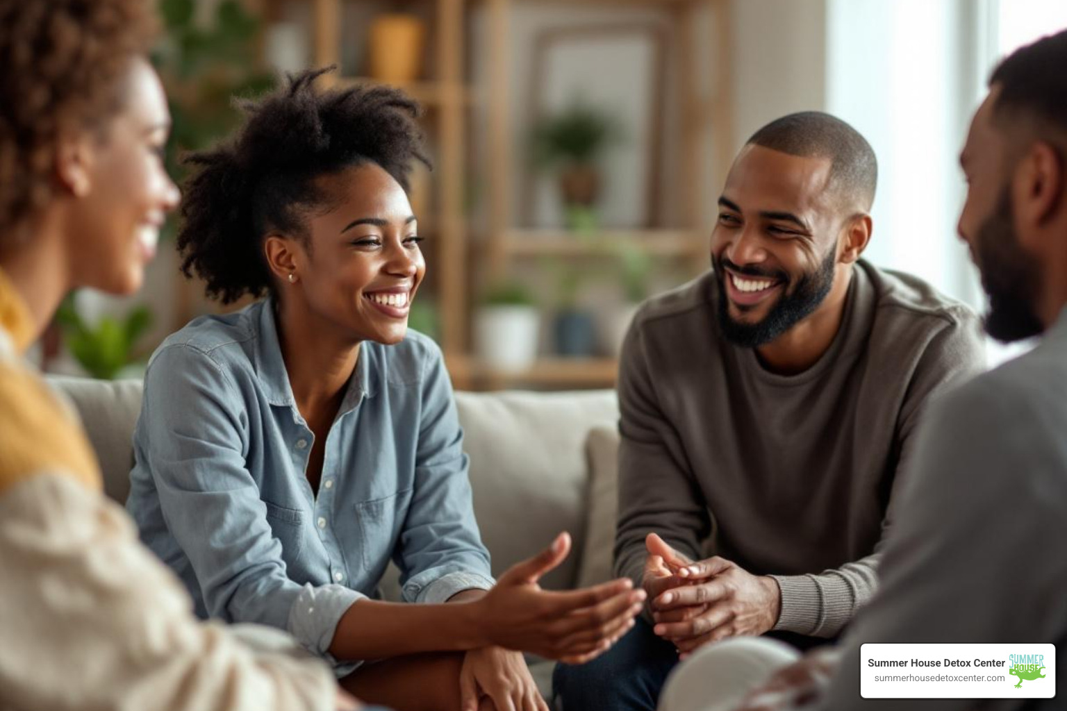 Diverse group of people in a supportive group setting - inpatient detox center