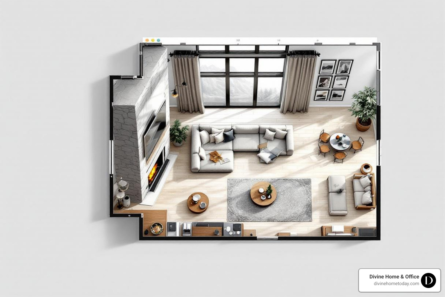 digital floor plan with furniture placed to scale - interior decorating process