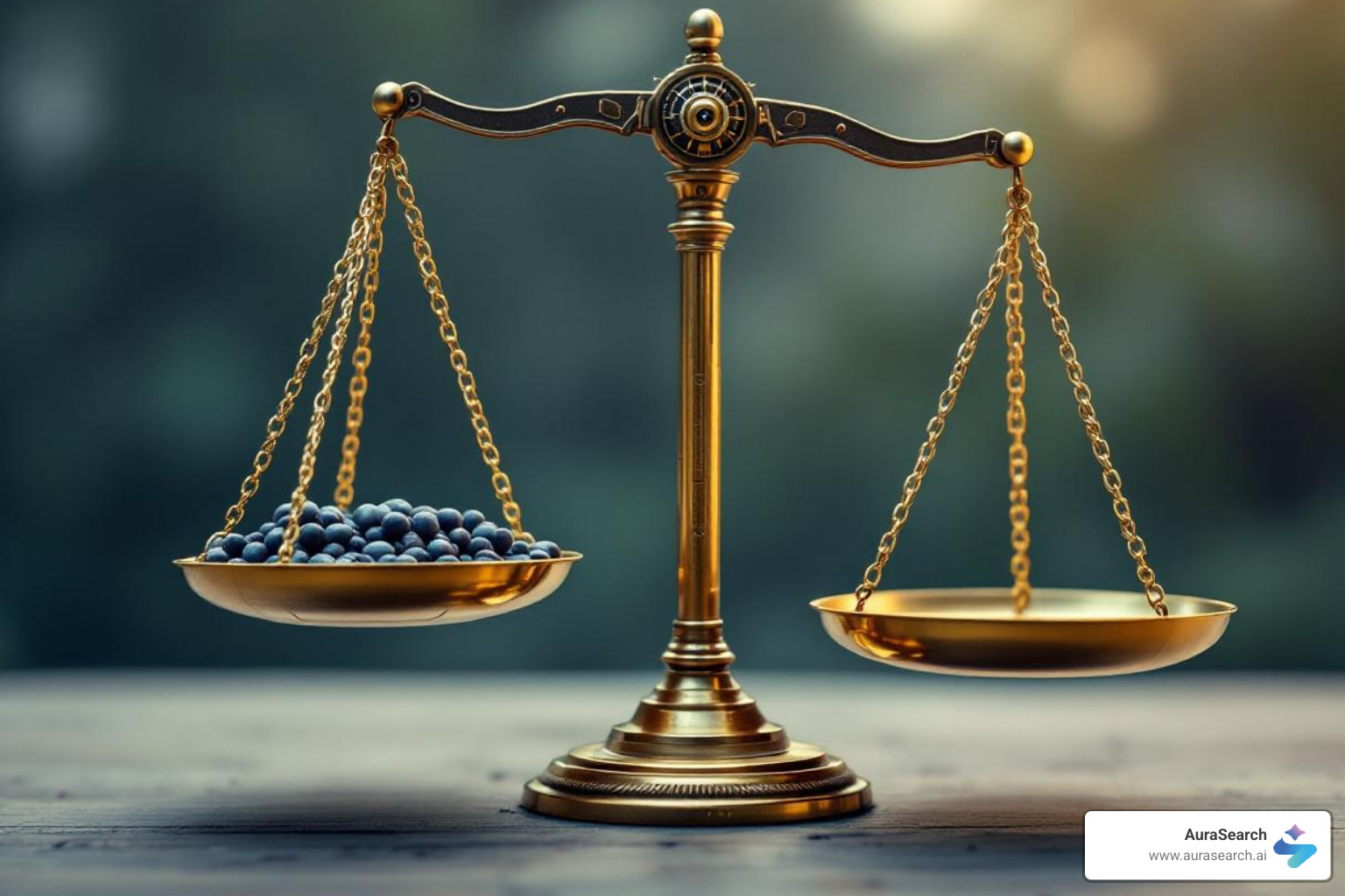 A balance scale weighing AI efficiency against human oversight - ChatGPT content SEO A balance scale weighing AI efficiency against human oversight - ChatGPT content SEO