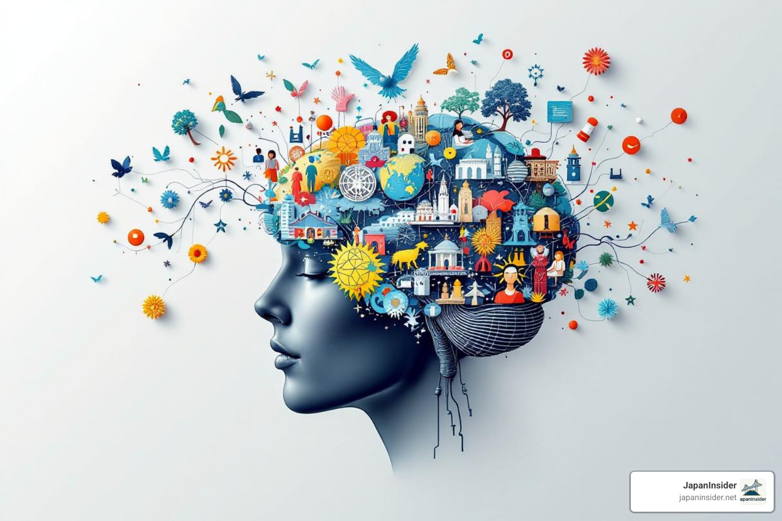 a brain with interconnected cultural symbols - Cross cultural leadership