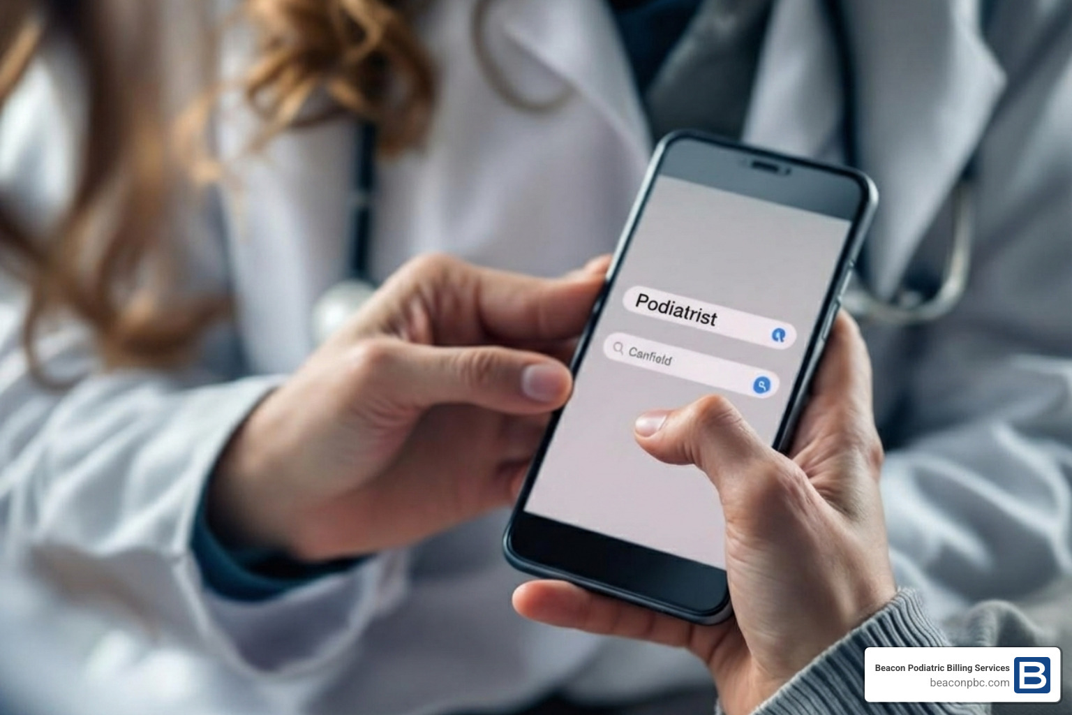 A patient searching for a podiatrist on their smartphone - podiatry practice growth