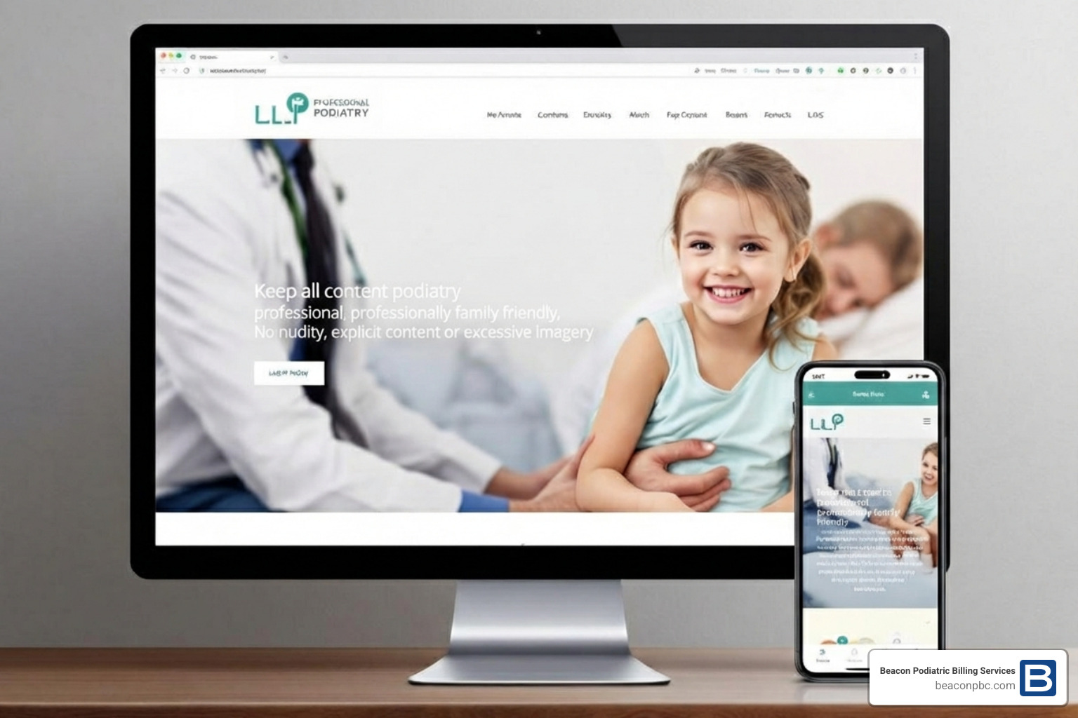 A podiatry practice's professional website on a desktop and mobile device - podiatry practice growth