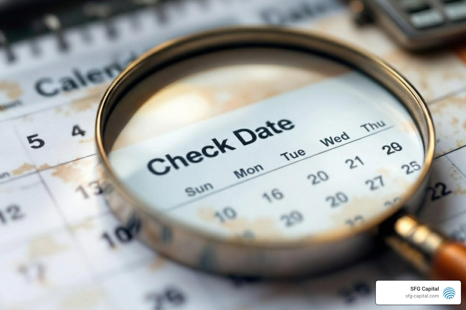 magnifying glass over a calendar showing a missed check date - irs erc phone number