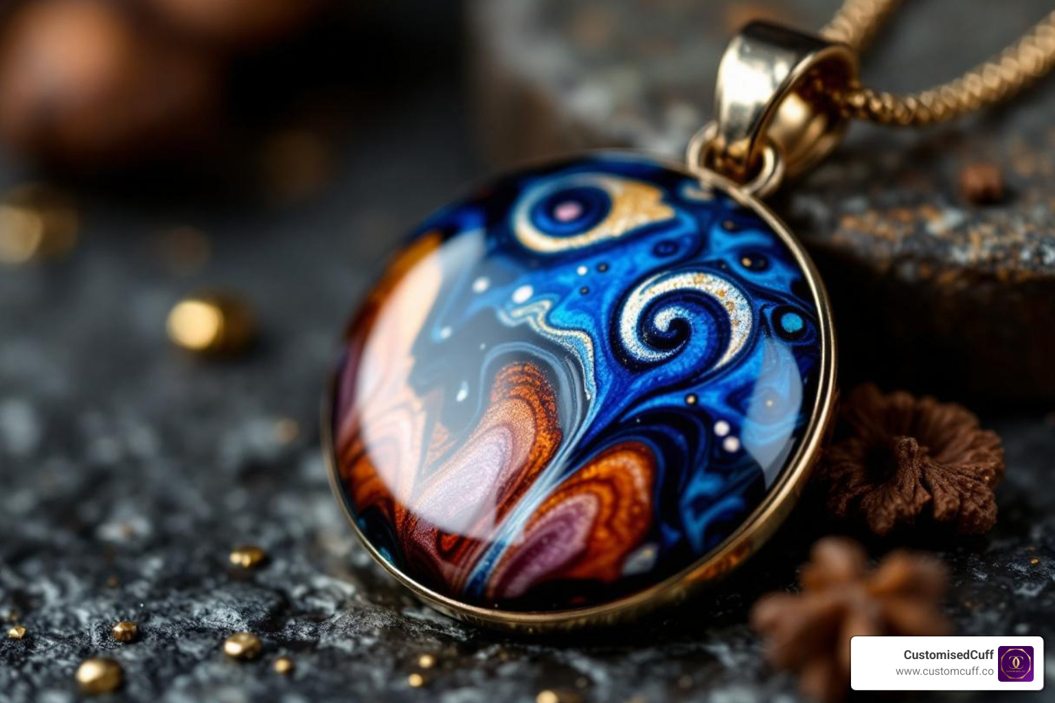 Close-up of a glossy custom enamel pendant highlighting its craftsmanship - custom enamel necklace