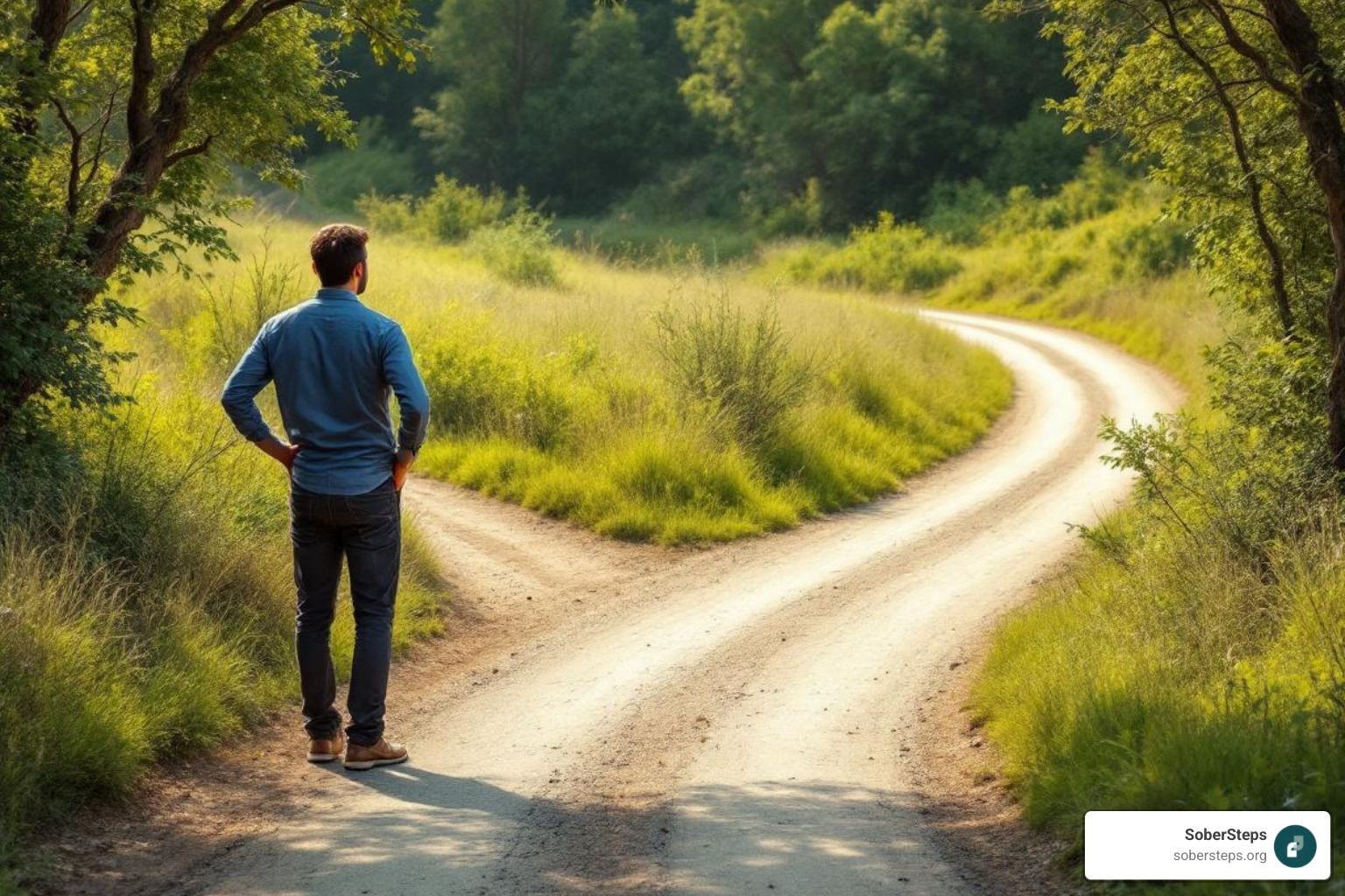 person at a crossroads, looking at two different paths - private pay treatment person at a crossroads, looking at two different paths - private pay treatment