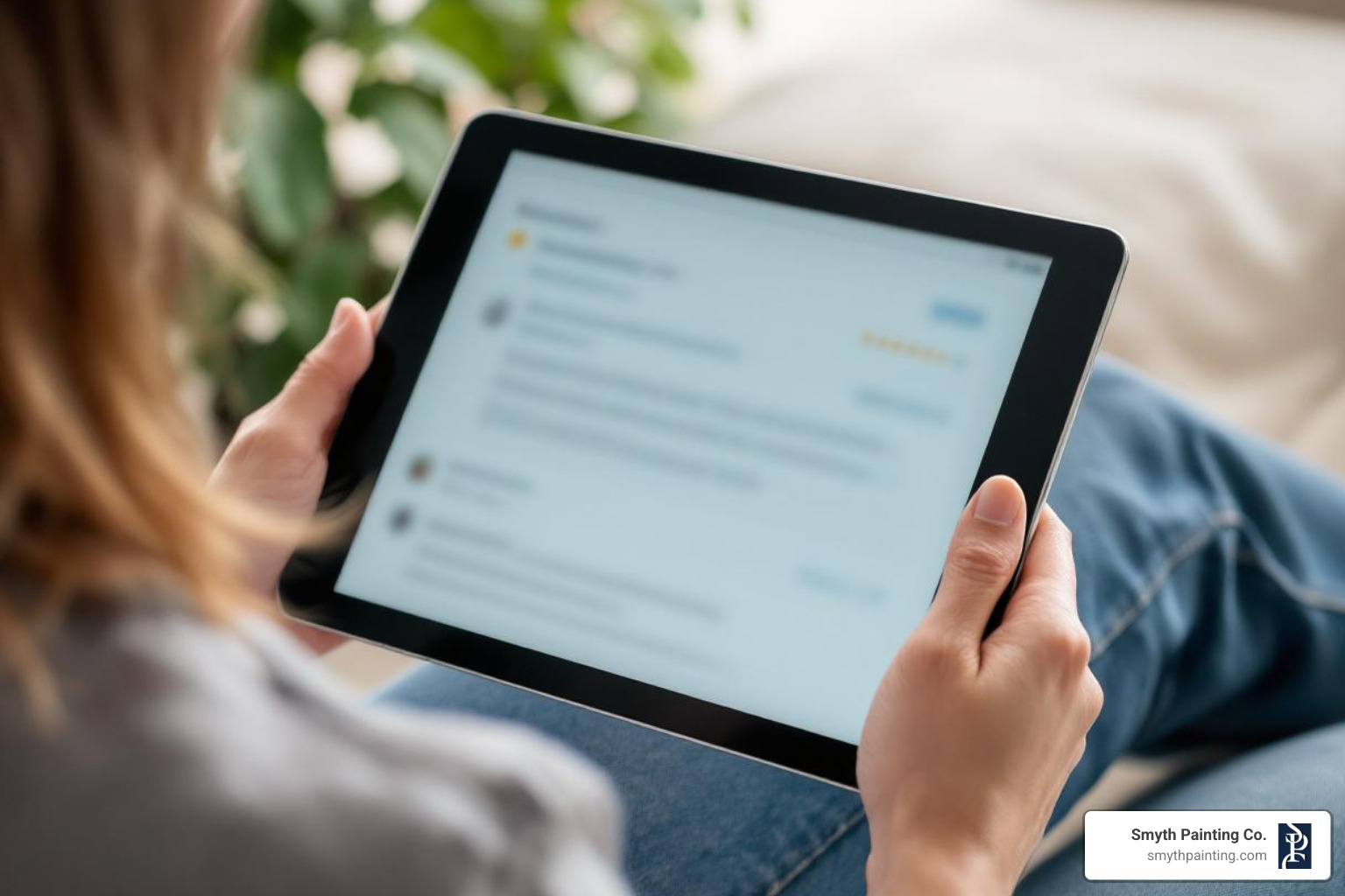 a person looking at reviews on a tablet - local painter and decorator near me a person looking at reviews on a tablet - local painter and decorator near me