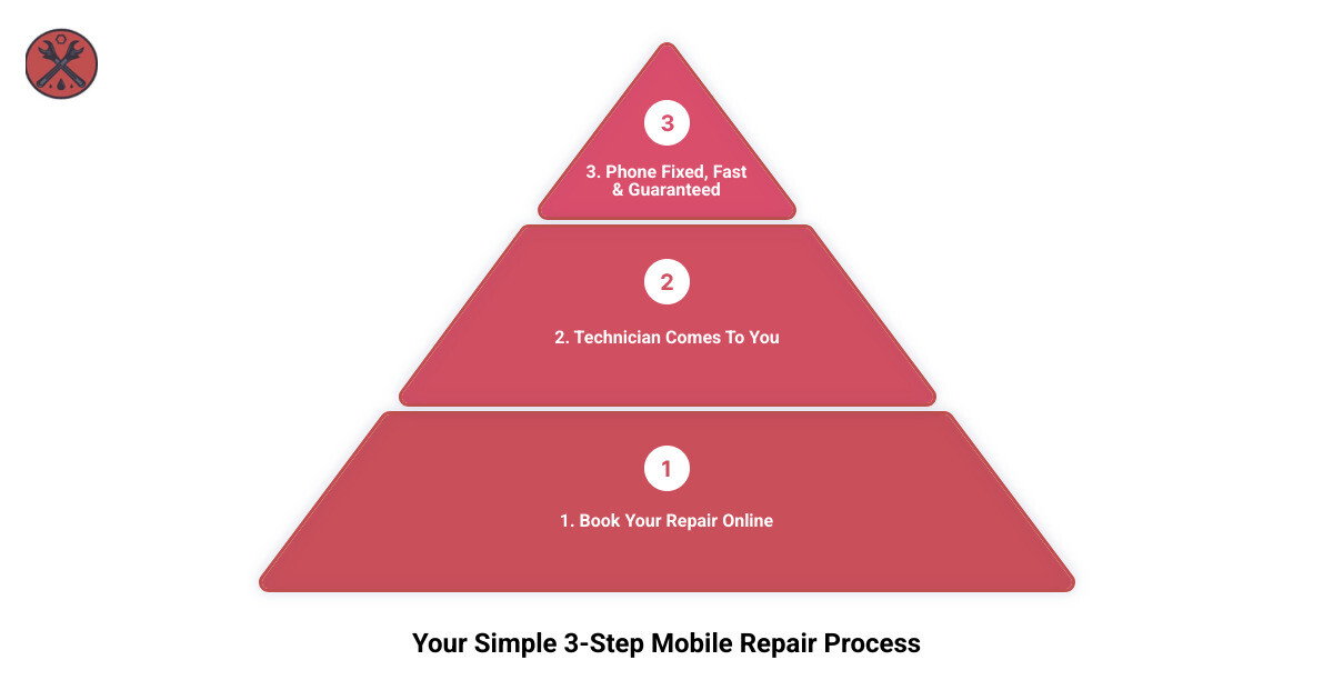 Infographic showing the mobile phone repair process: Step 1 - Customer books repair online or by phone and selects location; Step 2 - Certified technician arrives at chosen location with tools and parts; Step 3 - Repair completed in 60 minutes or less with warranty included - cell phone repair that comes to you laurel infographic 3_stage_pyramid Infographic showing the mobile phone repair process: Step 1 - Customer books repair online or by phone and selects location; Step 2 - Certified technician arrives at chosen location with tools and parts; Step 3 - Repair completed in 60 minutes or less with warranty included - cell phone repair that comes to you laurel infographic 3_stage_pyramid