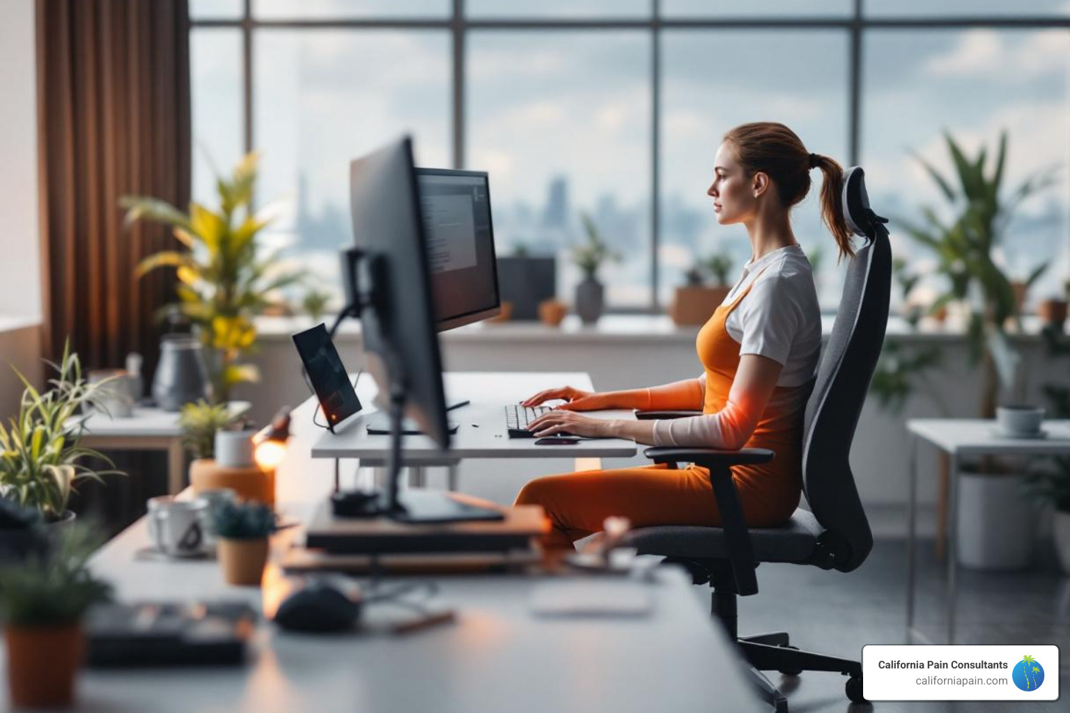 person sitting at ergonomic desk - easy way to relieve back pain
