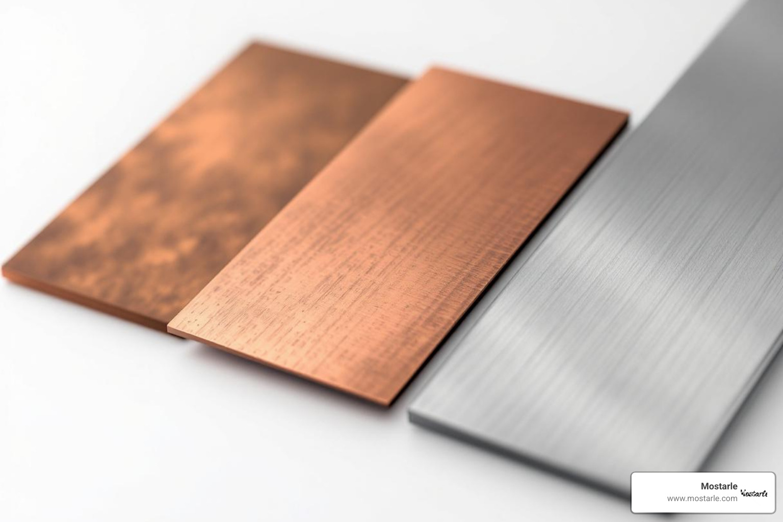 various metal types like copper, bronze, and stainless steel side-by-side - unique metal artwork