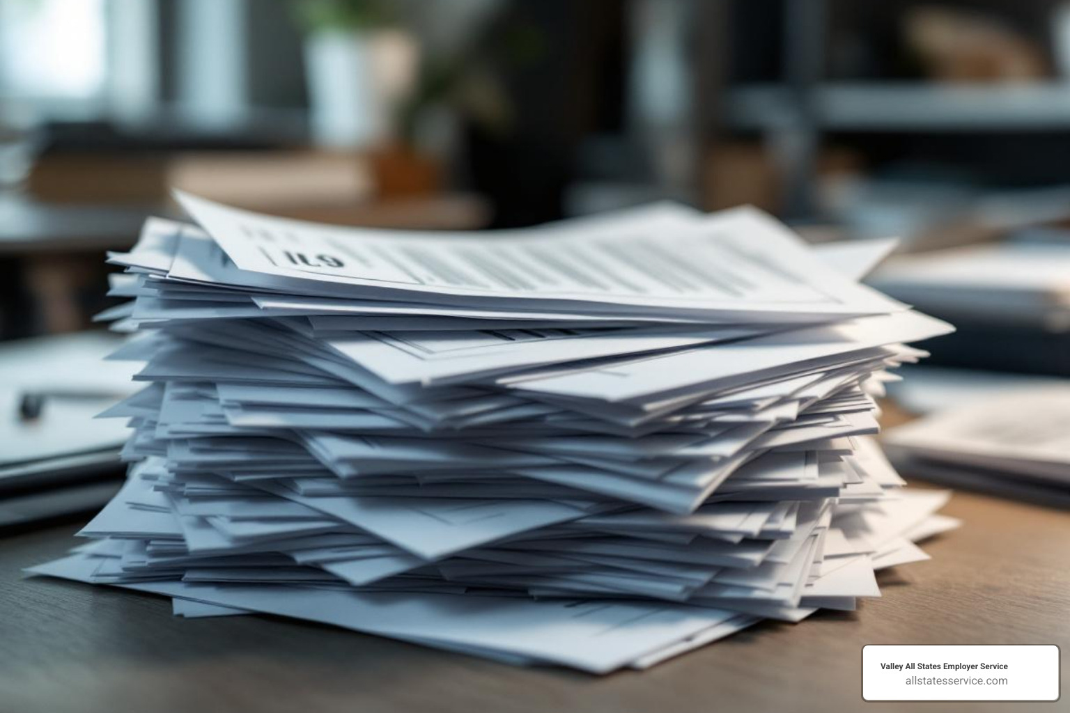 messy stack of paper I-9 forms on a desk - i 9 compliance services messy stack of paper I-9 forms on a desk - i 9 compliance services