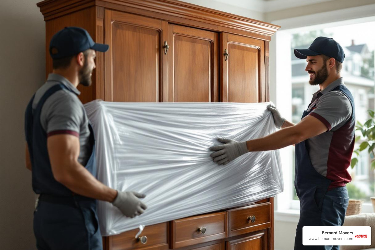 Bernard Movers’ team carefully wrapping a piece of furniture - residential relocation services