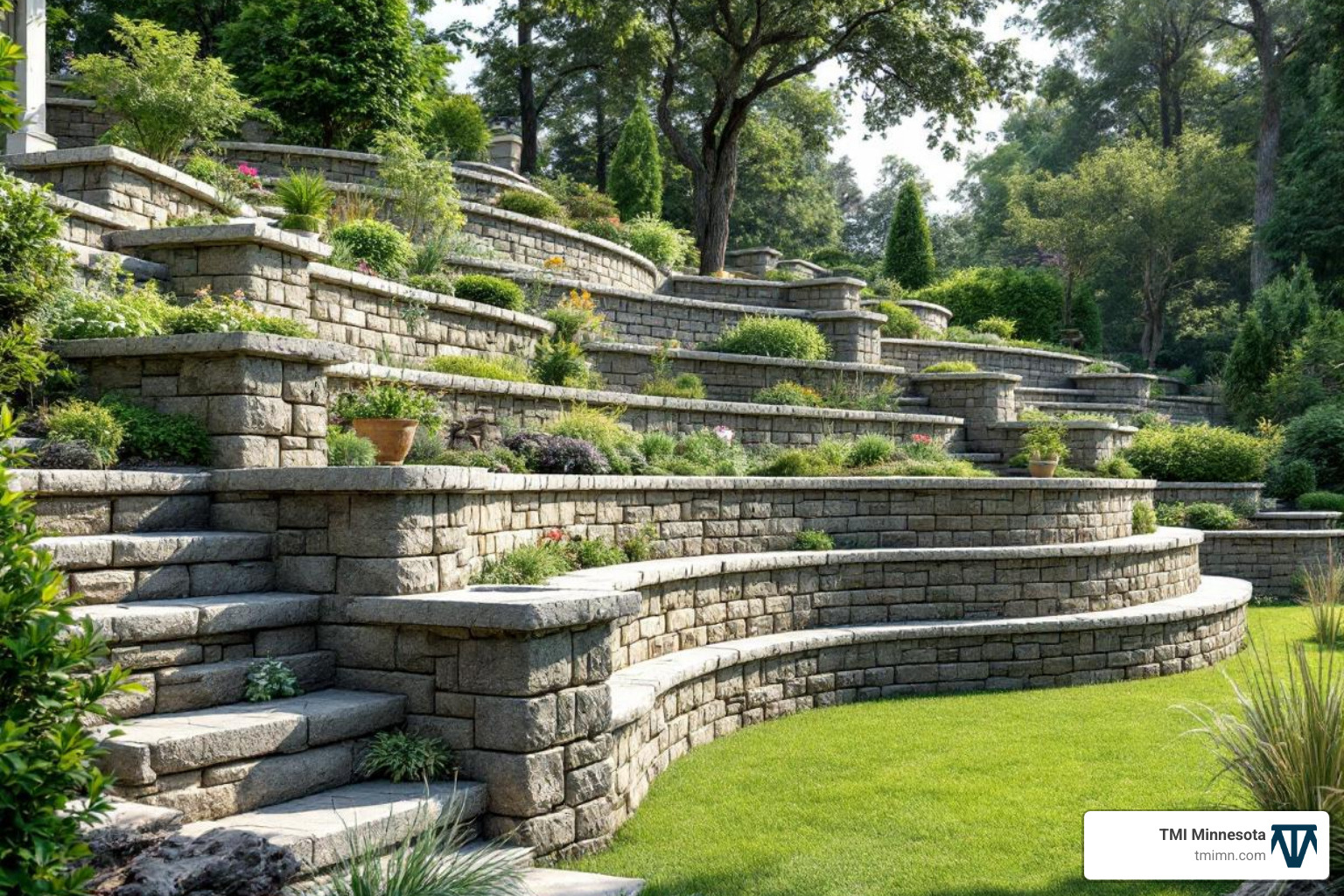 complex retaining wall project - certified hardscape installer