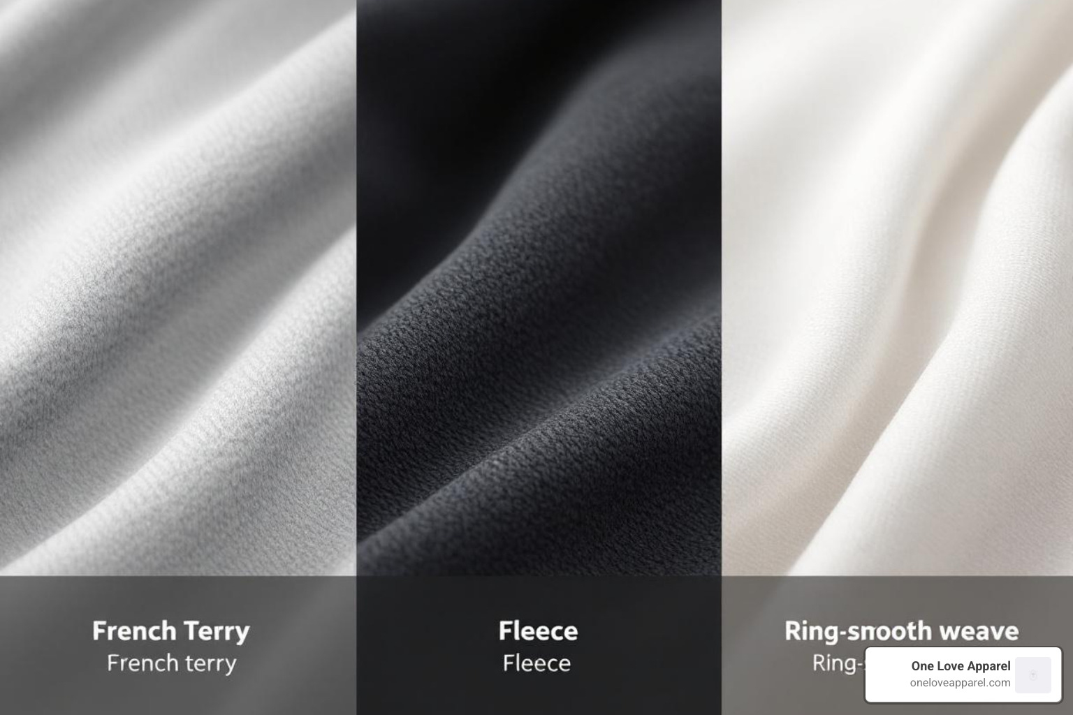 close-ups of different hoodie materials like French terry, fleece, and ring-spun cotton - men's everyday hoodie