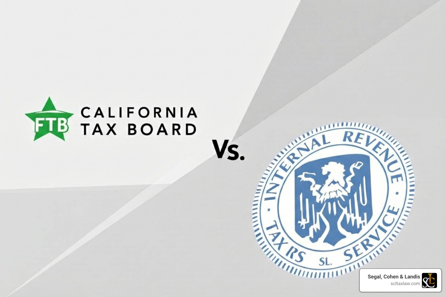 FTB and IRS logos side-by-side, visually representing a comparison - California Franchise Tax Board