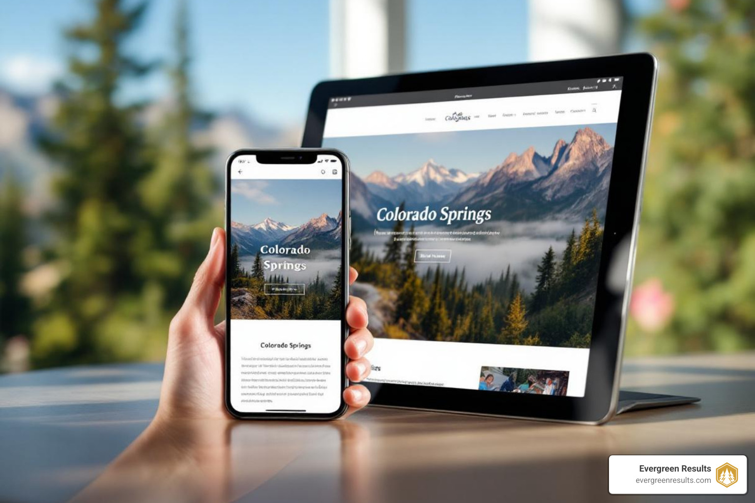 mobile phone and tablet showing a responsive, locally-themed website - website design company colorado springs