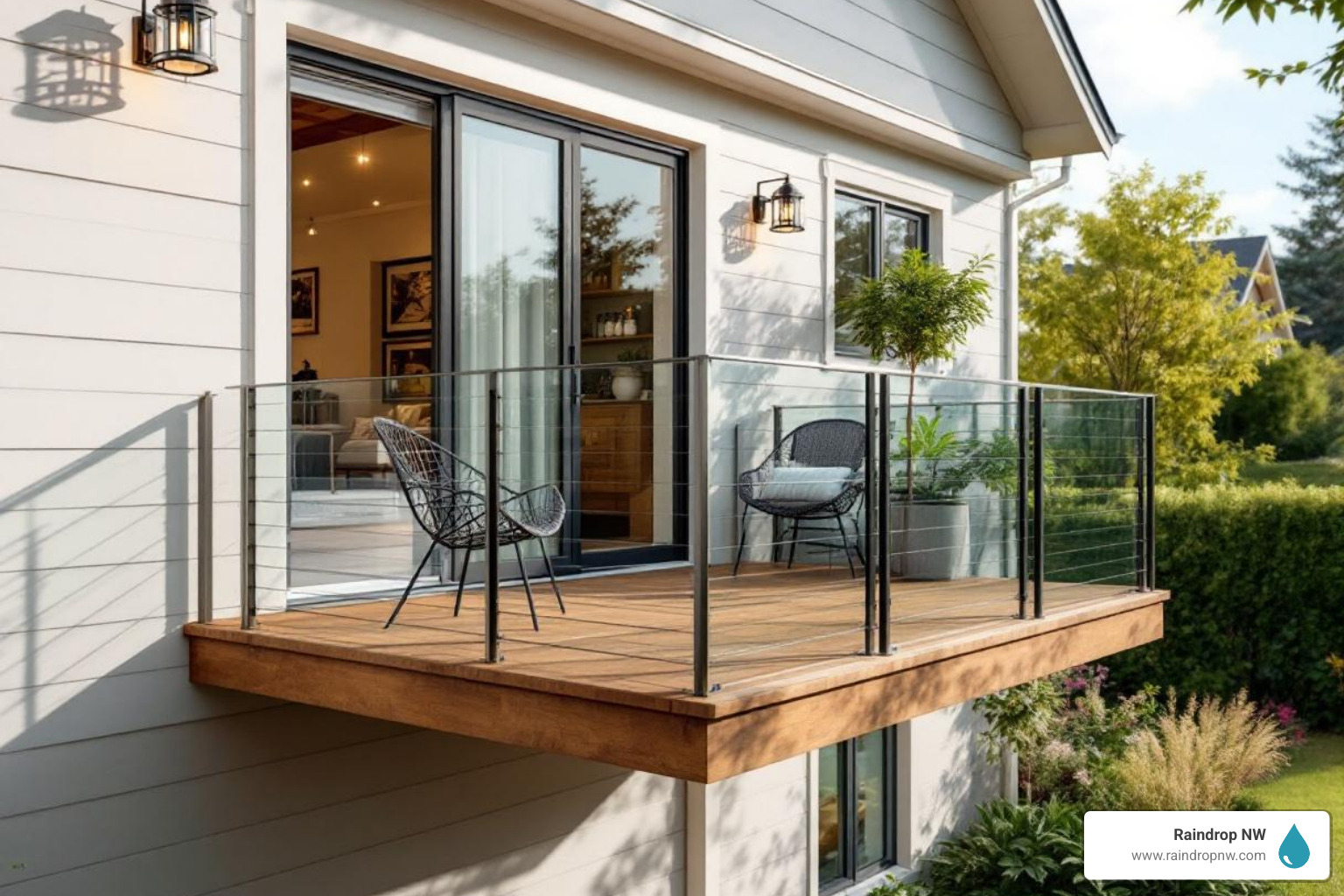 infographic showing benefits of professional balcony installation including 70-80% ROI, increased property value, enhanced outdoor living space, proper waterproofing, code compliance, and long-term durability with lifespan by material type - balconies company in beaverton, or