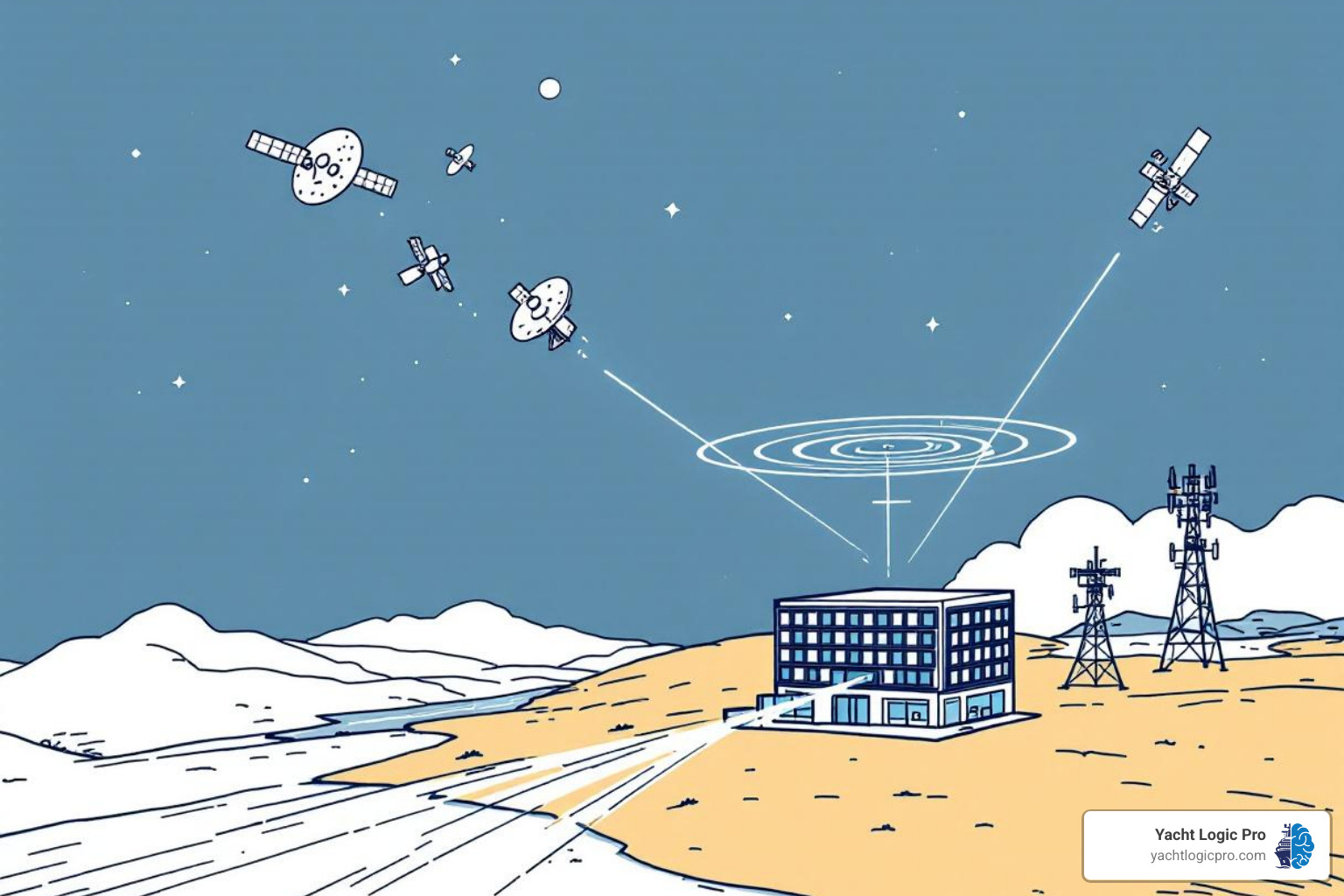 process of data collection from satellites and terrestrial stations to a central processing server - Real-time vessel data