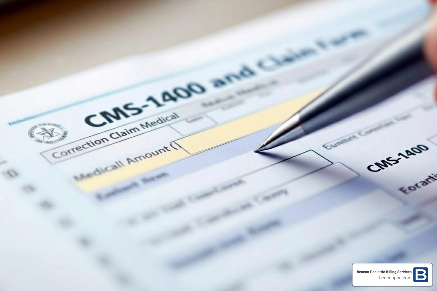 highlighted CMS-1500 form example for a podiatry service - Podiatry claims processing