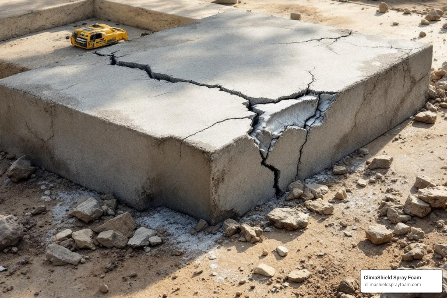 cracked and unevenly lifted concrete slab, a clear DIY failure - diy spray foam concrete lifting