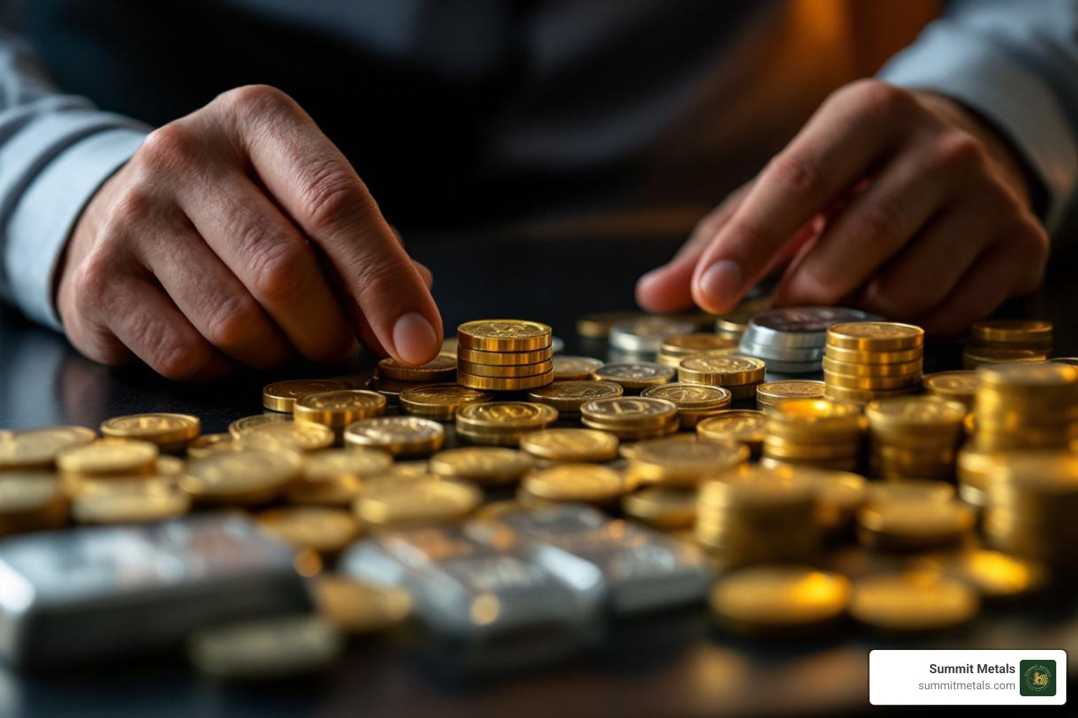 person examining gold coins and silver bars - how to sell gold and silver