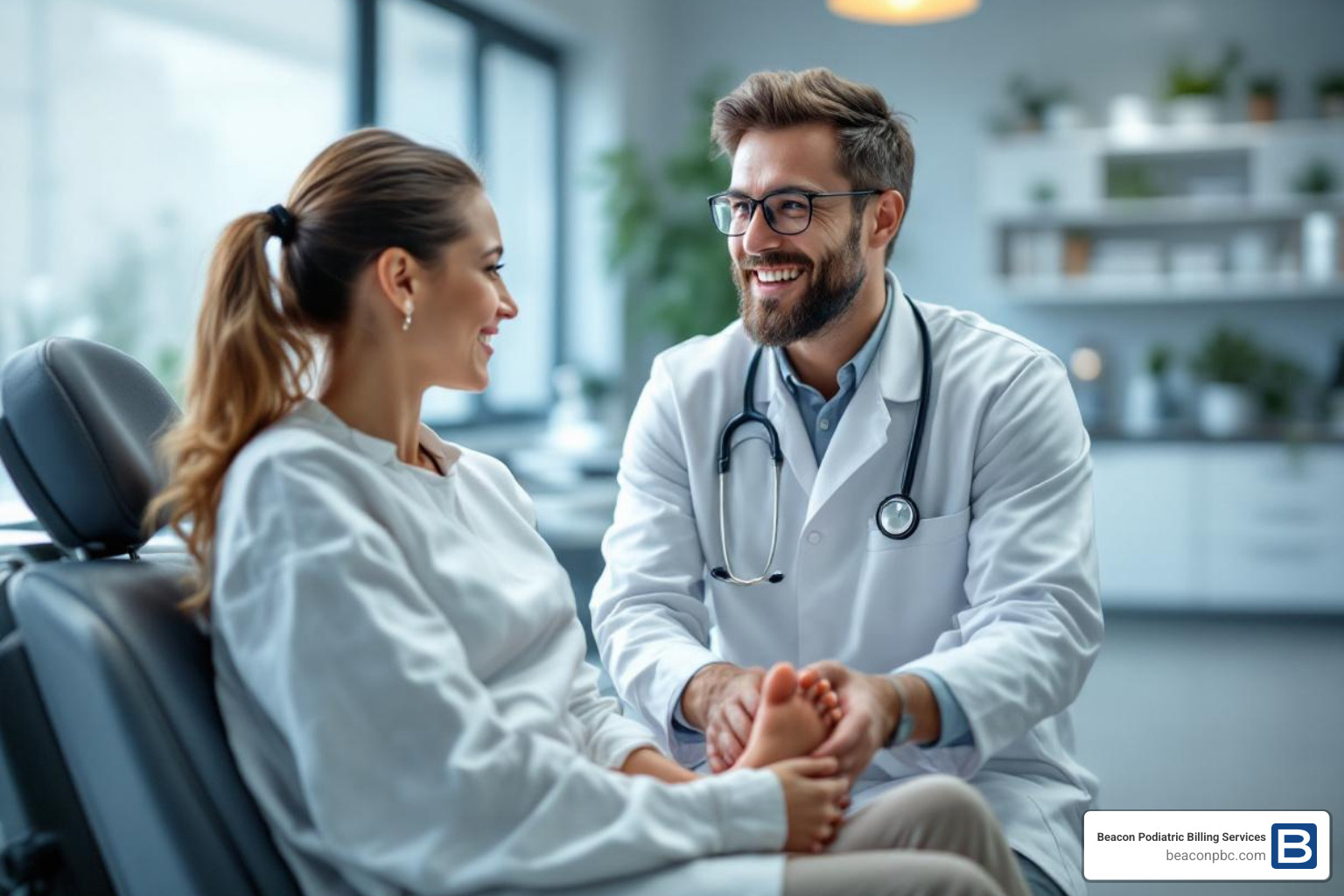 happy podiatrist with patient - Podiatry medical billing services