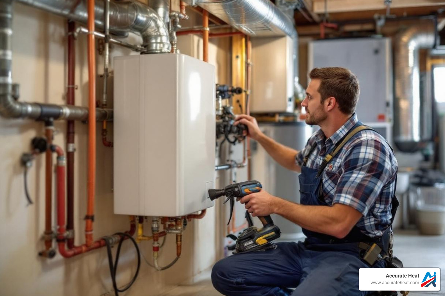 professional plumber installing a tankless water heater - tankless water heaters