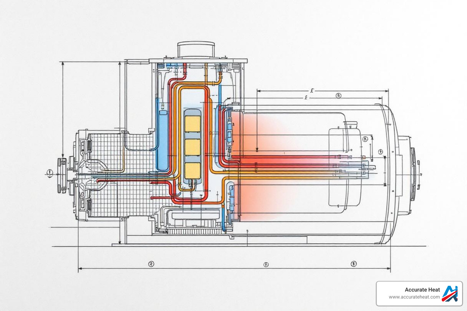 cutaway diagram of a tankless water heater showing water flow and heating elements - tankless water heaters