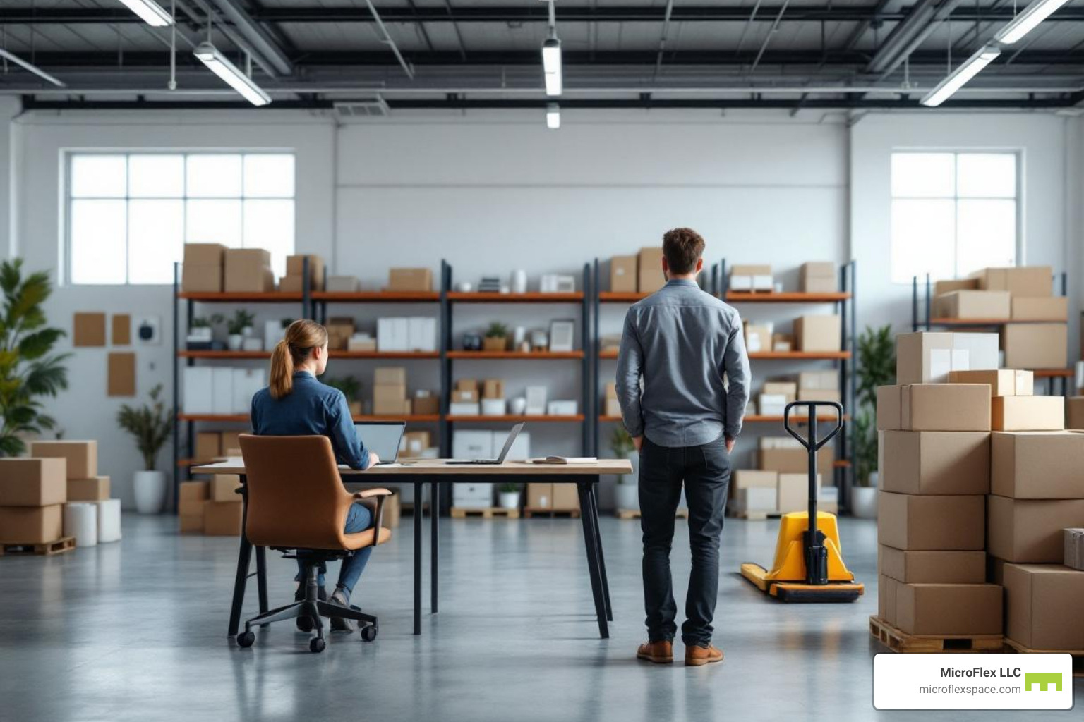 business owner utilizing a MicroFlex multi-use commercial property for both administrative work and inventory management - industrial flex space for rent business owner utilizing a MicroFlex multi-use commercial property for both administrative work and inventory management - industrial flex space for rent