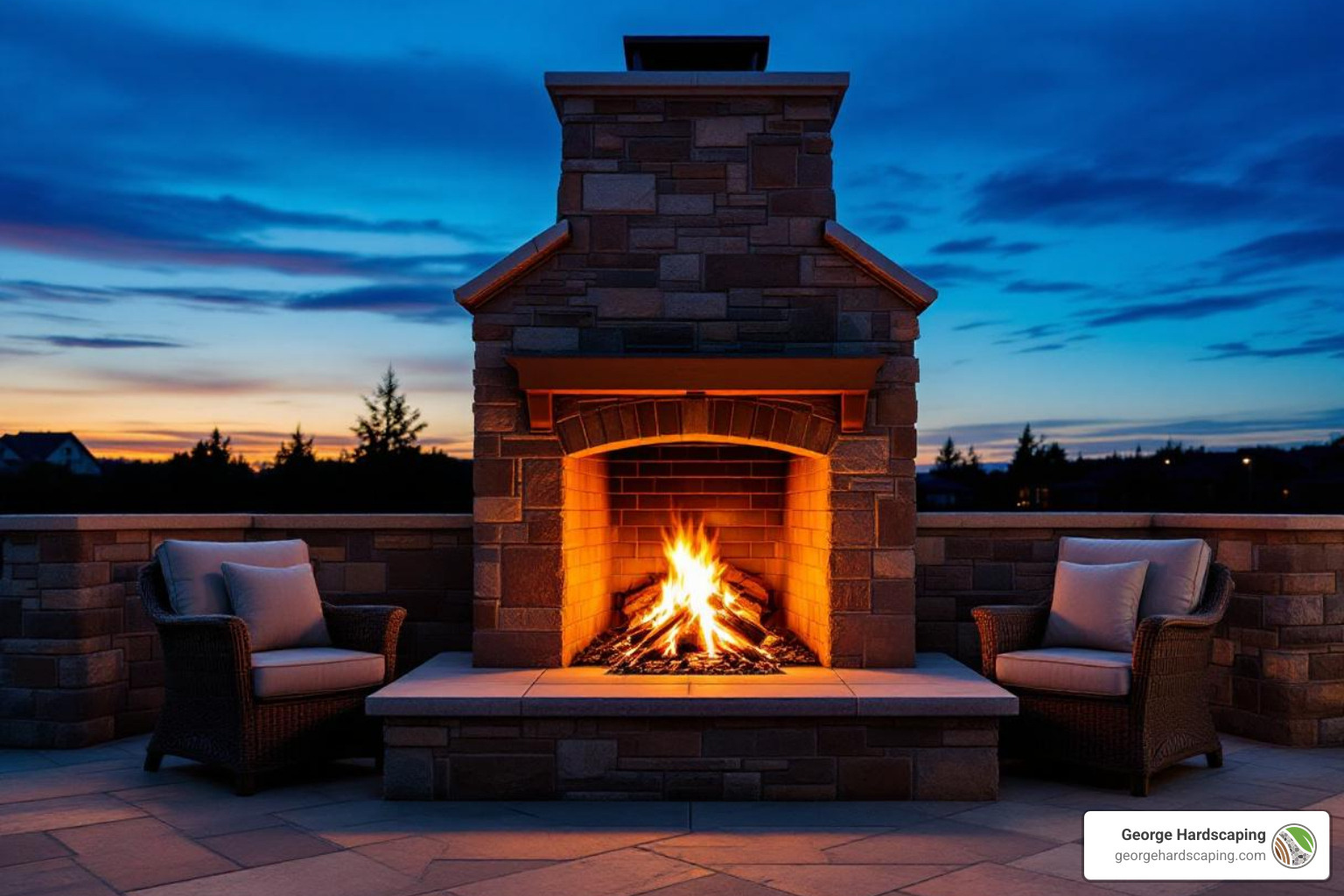 outdoor fireplace with fire at dusk - build an outdoor fireplace with cinder blocks