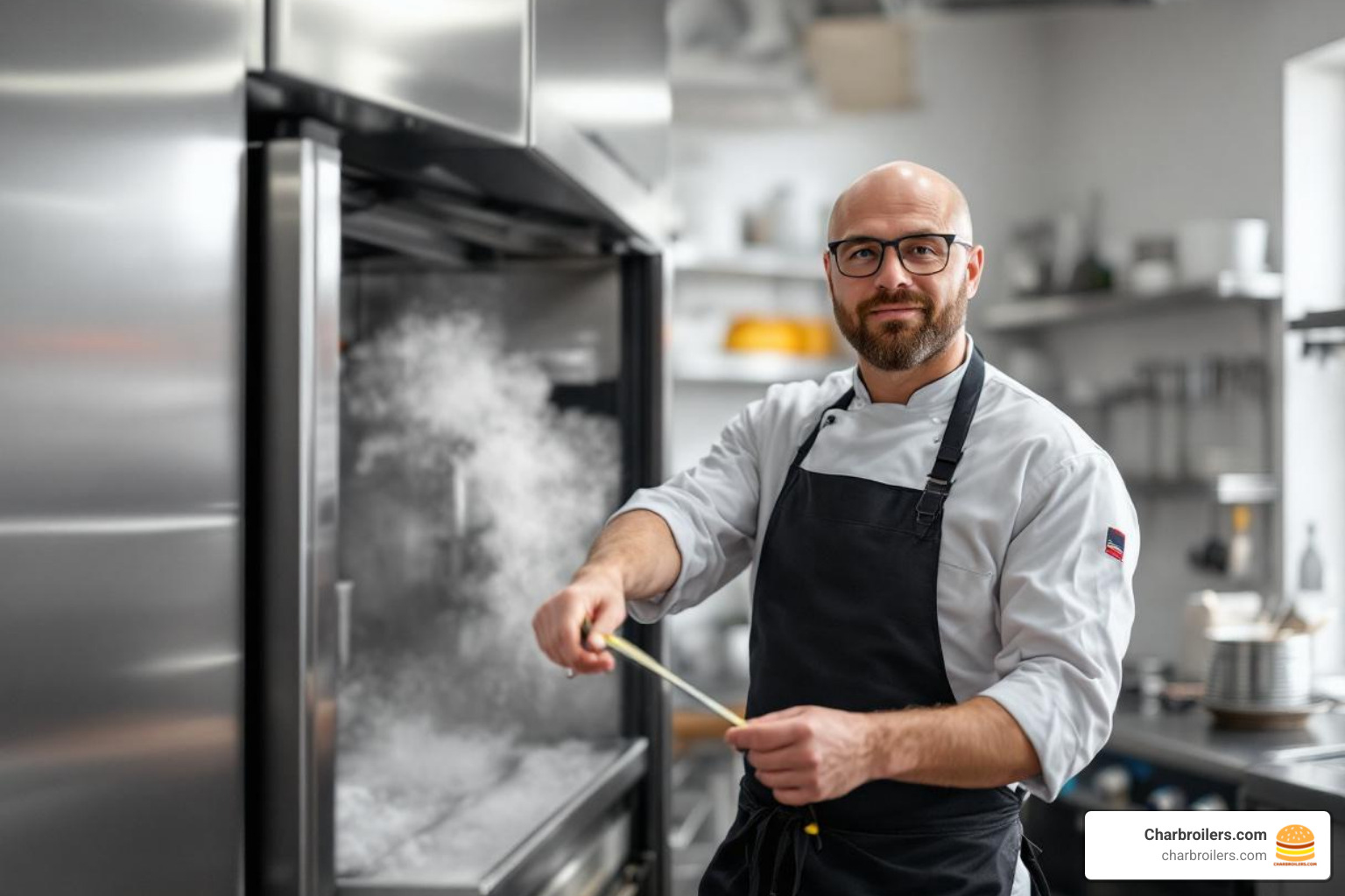 kitchen manager measuring space for ice machine - restaurant supply ice maker
