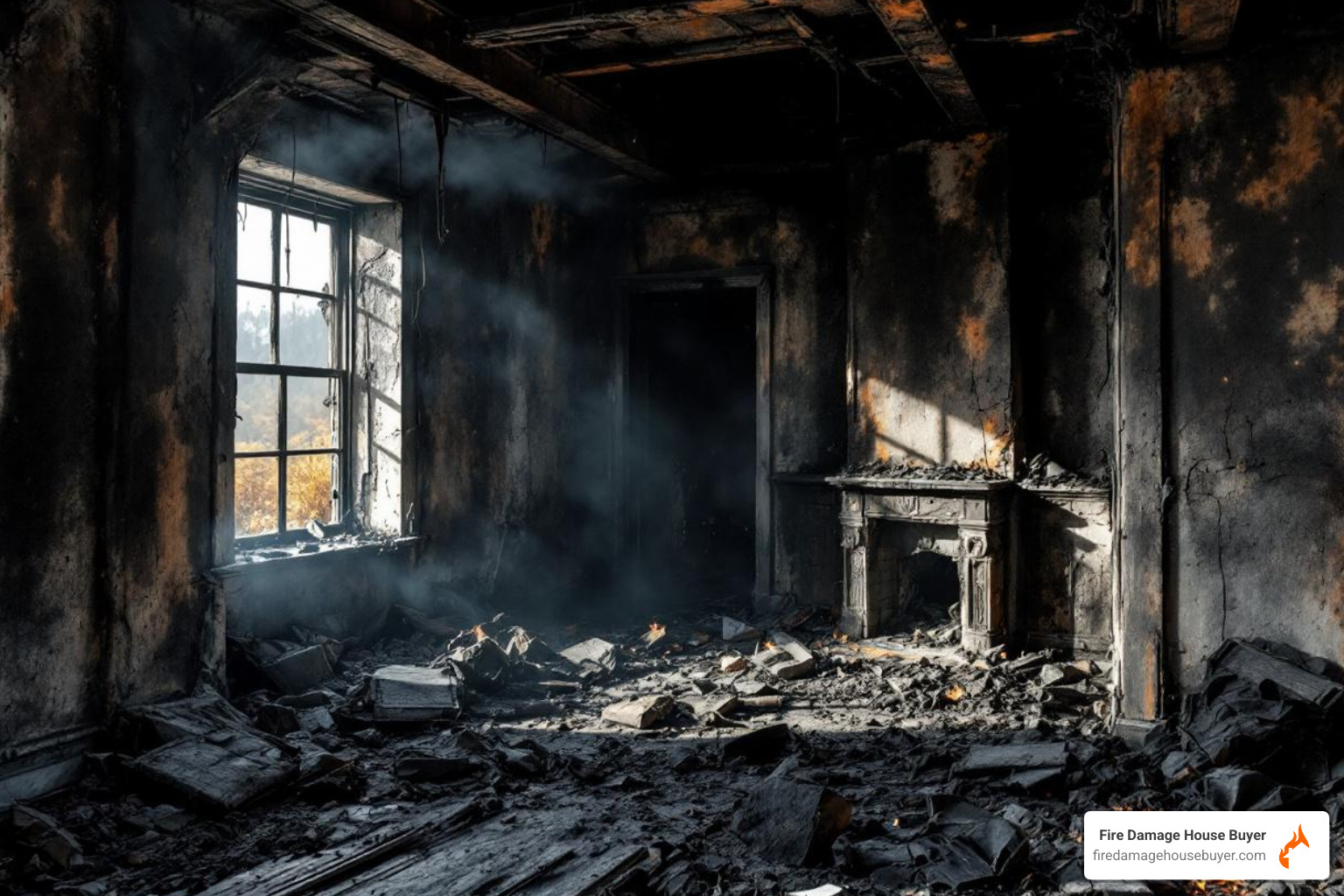 severely fire-damaged room covered in black soot - how hot is black fire severely fire-damaged room covered in black soot - how hot is black fire