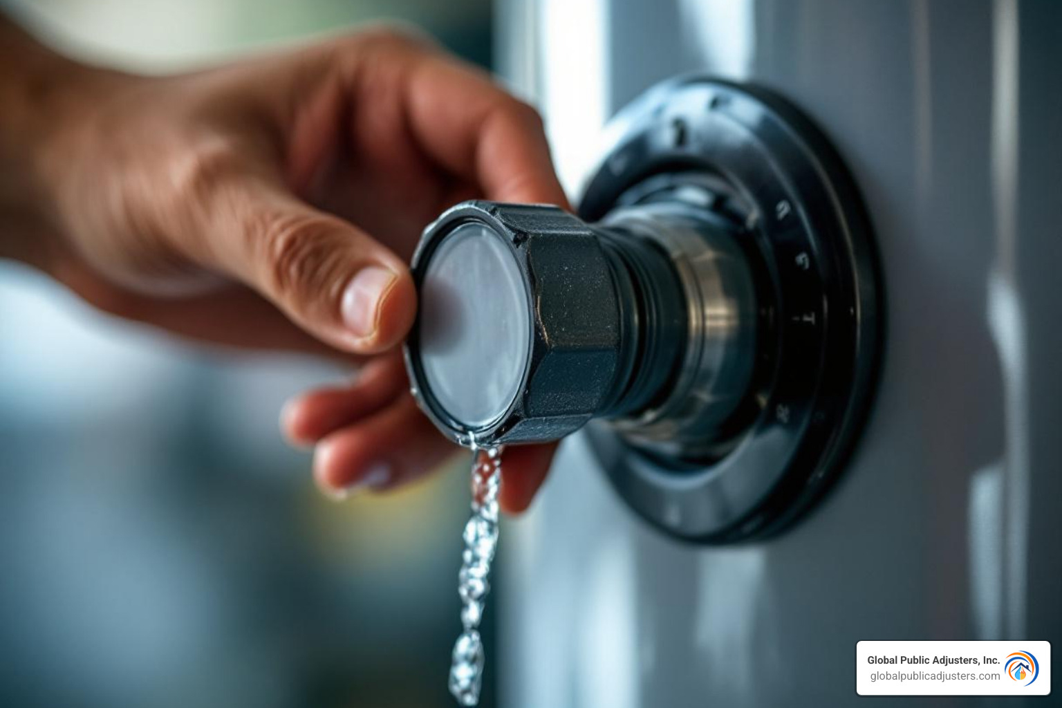 person turning off water supply valve - hot water heater leak