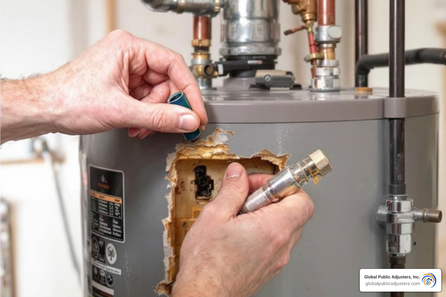 diagram showing water heater components - hot water heater leak