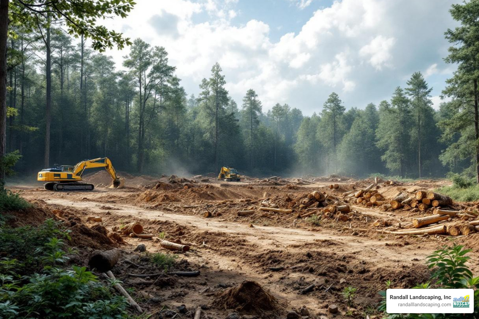 A large, densely wooded area being cleared - Commercial lot clearing