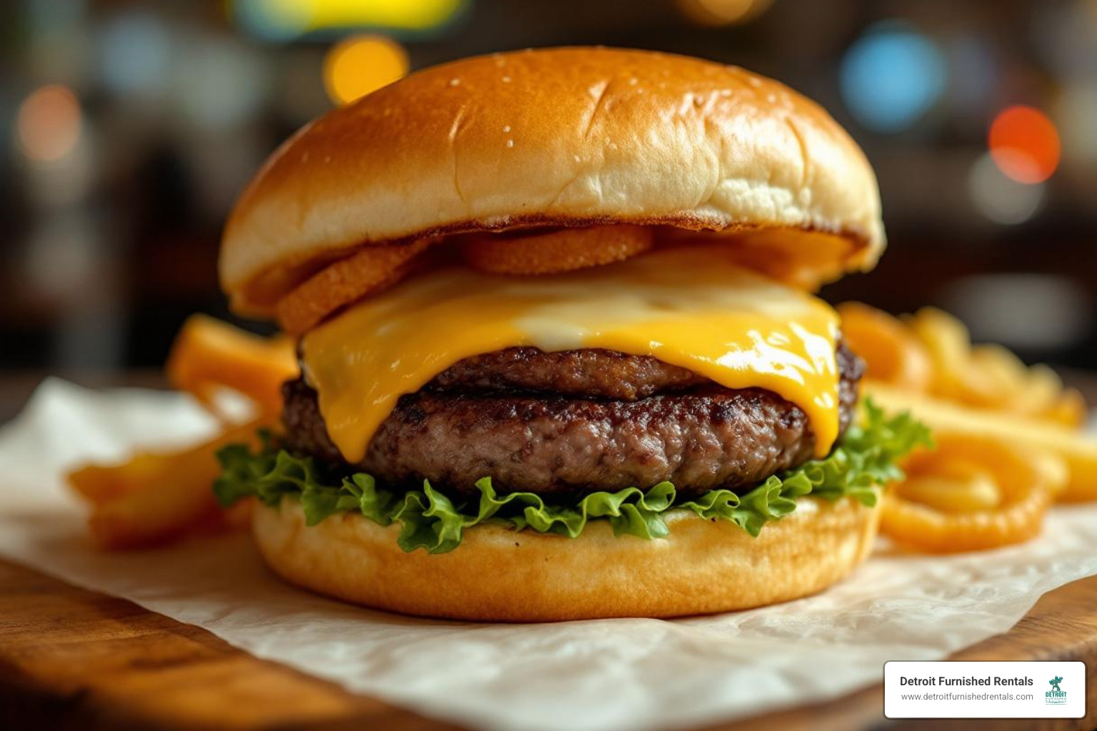 Miller's simple cheeseburger served on wax paper - Best burger Detroit