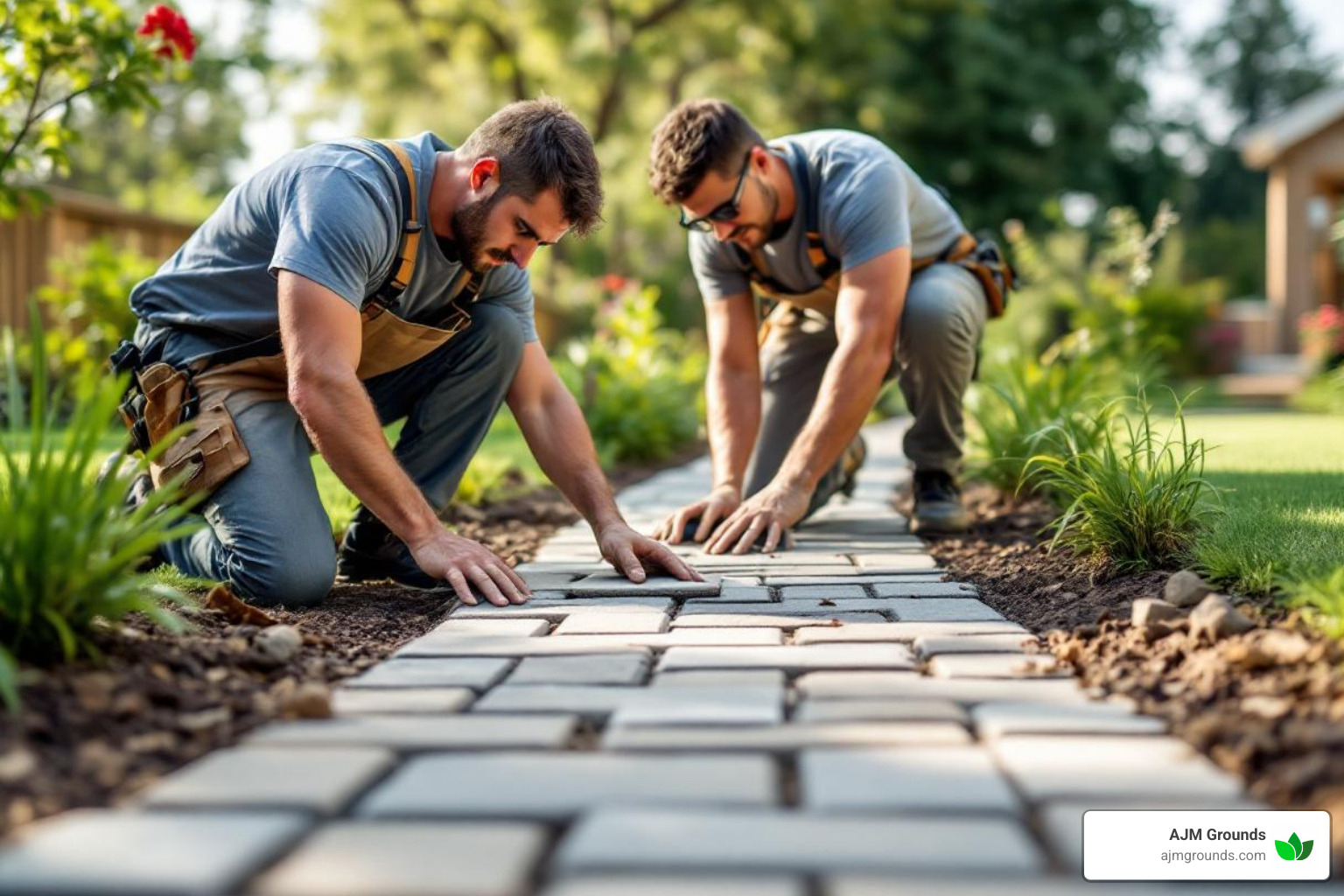 professional contractors installing a paver walkway - cost to install pavers in backyard professional contractors installing a paver walkway - cost to install pavers in backyard