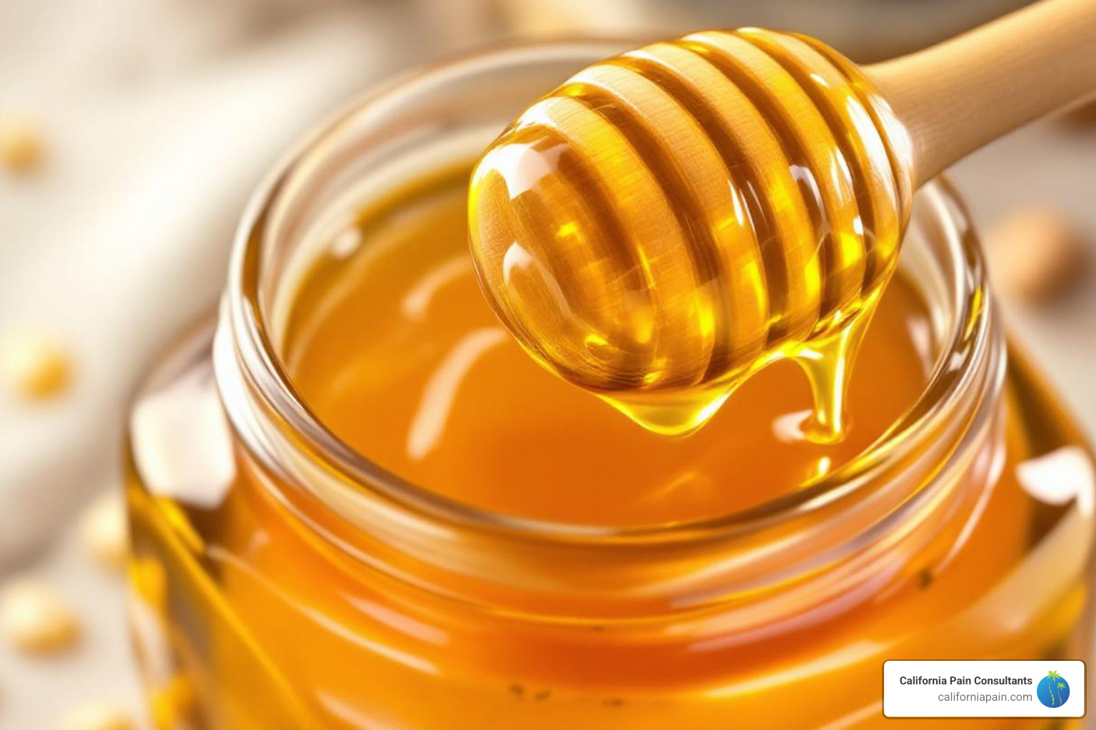 Honey in a jar with a dipper, emphasizing its natural sweetness and texture - home care remedies