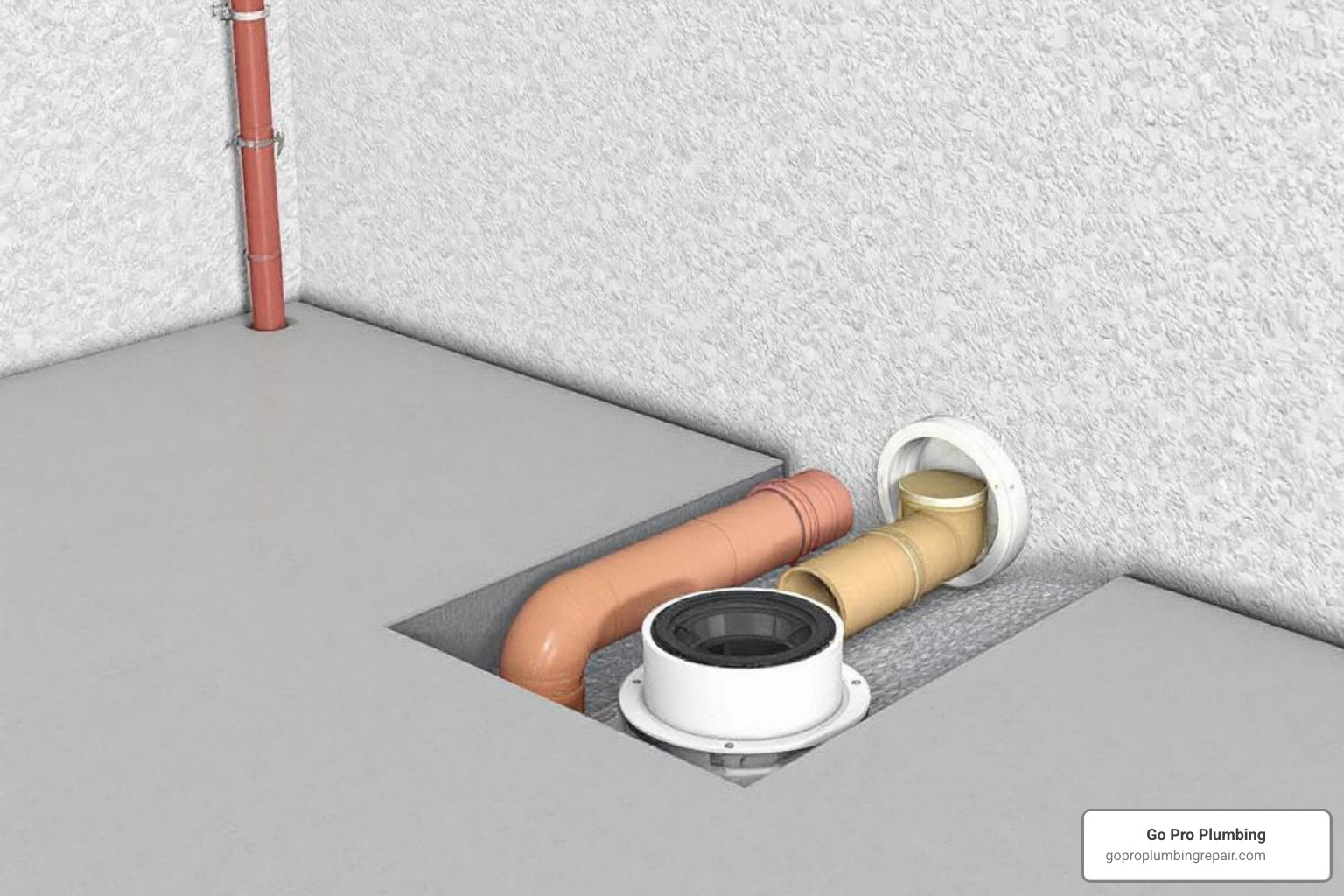 typical 3-piece bathroom rough-in with a 4" toilet drain and smaller sink/shower drains - capped pipe in basement floor typical 3-piece bathroom rough-in with a 4" toilet drain and smaller sink/shower drains - capped pipe in basement floor