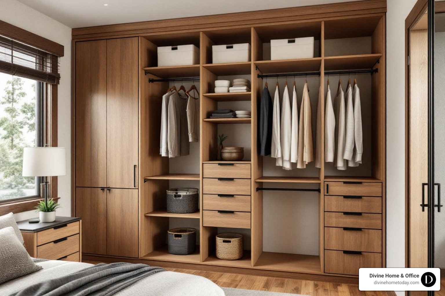 perfectly organized wardrobe interior showing specialized compartments in a luxury Colorado bedroom - custom built wardrobes