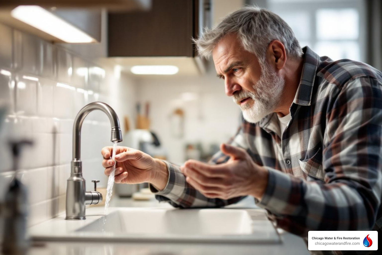 homeowner looking at a faucet with no water coming out - at what temperature do pipes freeze